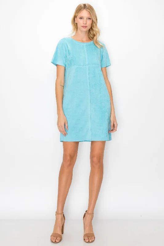 JOH Audrey Suede V-Neck Dress No Pockets Aqua