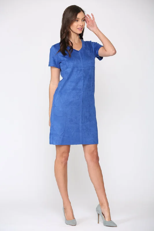 JOH Audrey Suede V-Neck Dress No Pockets Cobalt