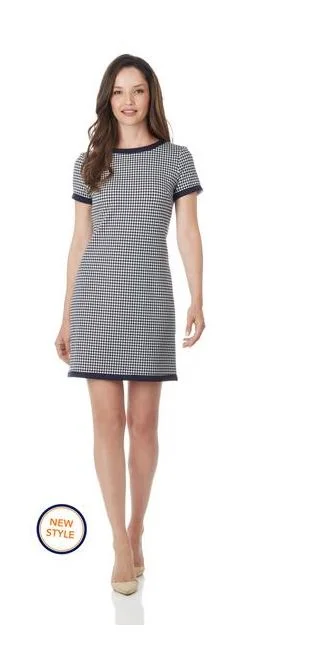 Jude Connally Parker Dress  Ponte Knit Houndstooth Navy