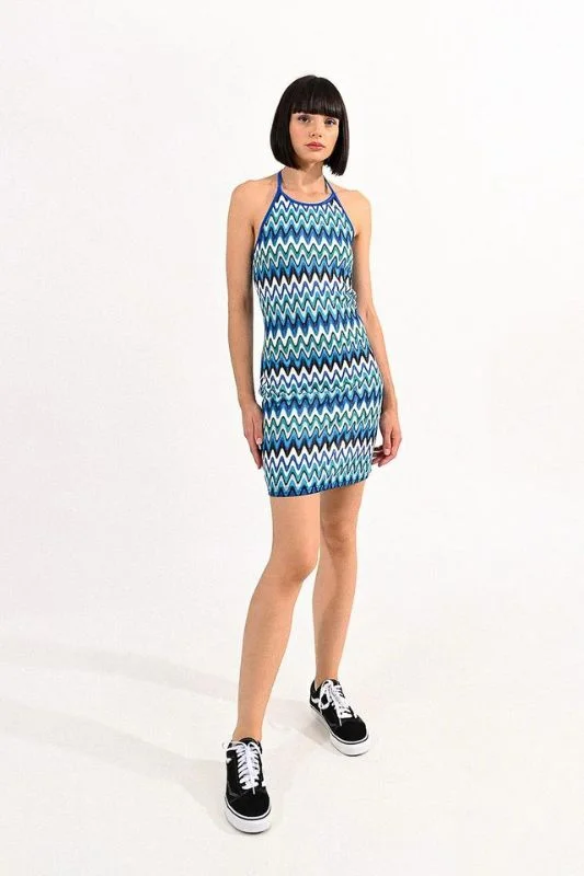 Zigzag Fishnet Halter Dress