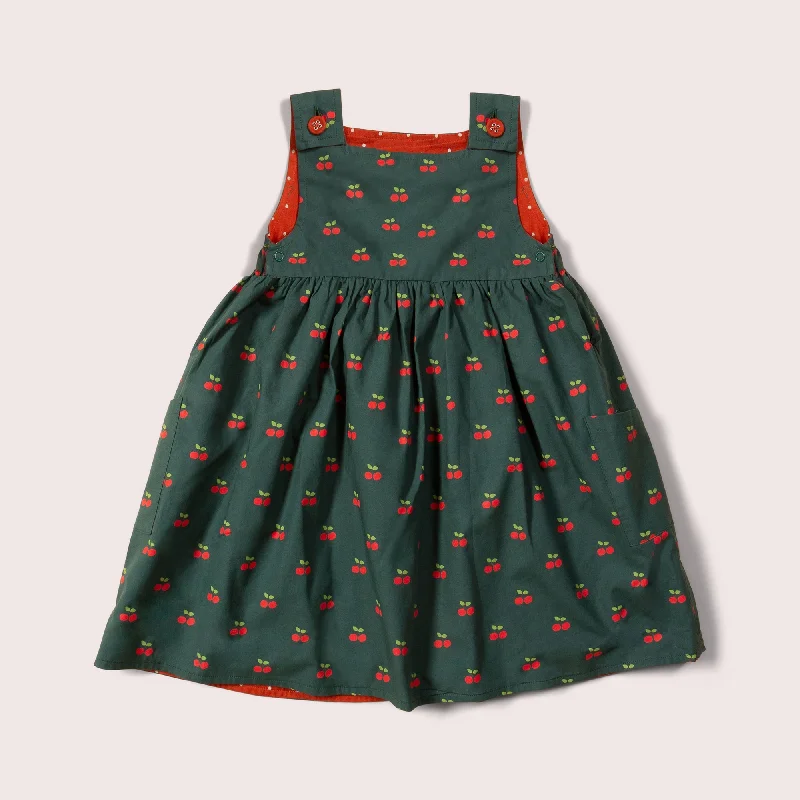 Olive Cherries Reversible Pinny Dress