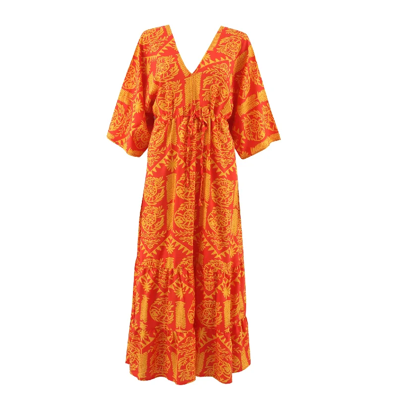 Orange lris Tie Front Dress