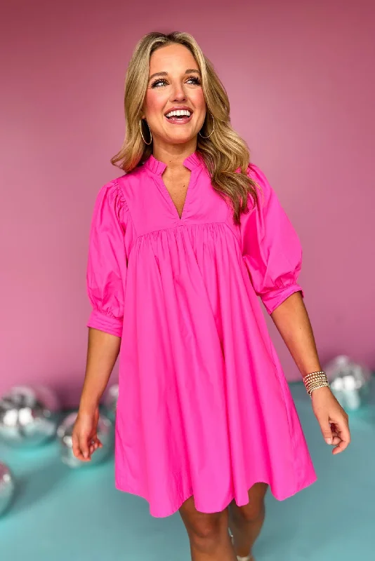 Pink Frill V Neck Half Sleeve Dress *FINAL SALE*