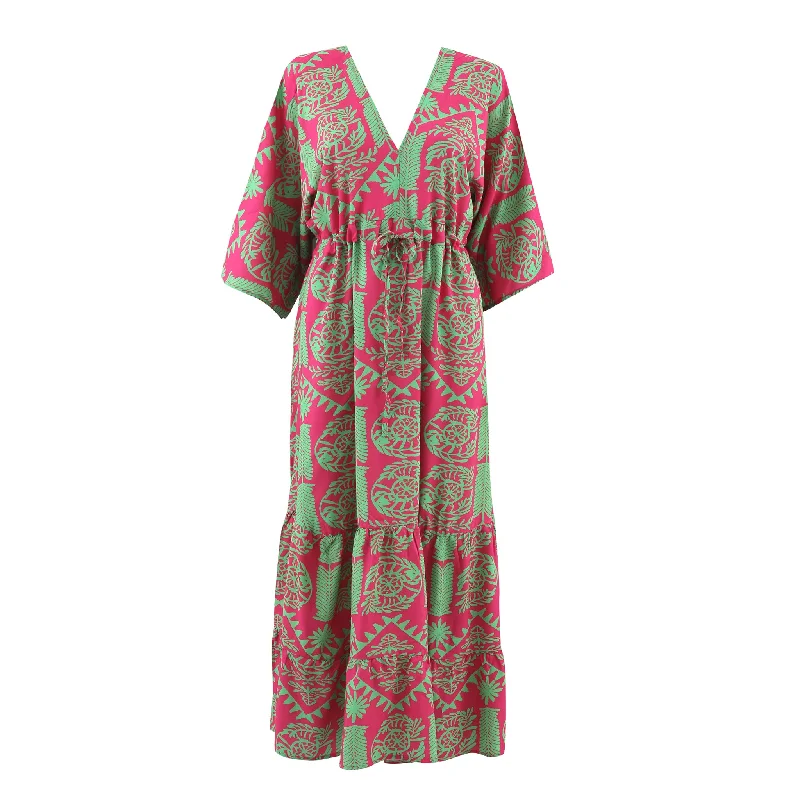 Pink/Green lris Tie Front Dress