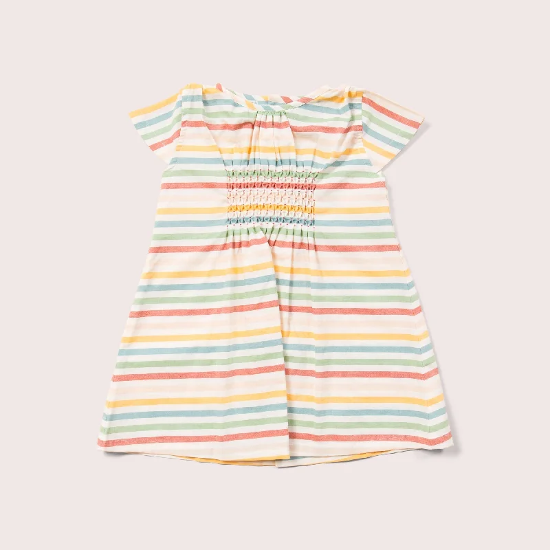 Rainbow Striped Smocked Dress