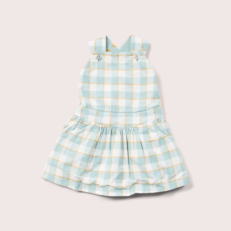 Soft Blue Checkered Reversible Pinafore Dress