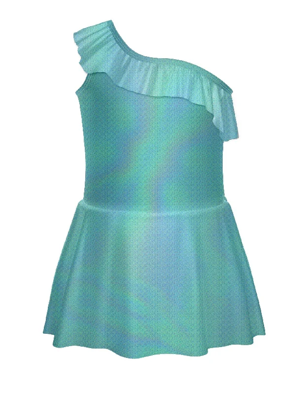 Solid Hologram One Shoulder Dress with Ruffle