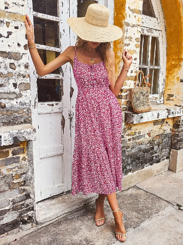 Sundress Floral Printed High Waist Boho Dress