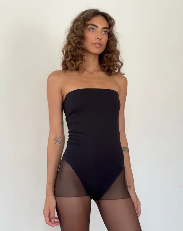 Taite Bandeau Bodysuit in Black Lycra