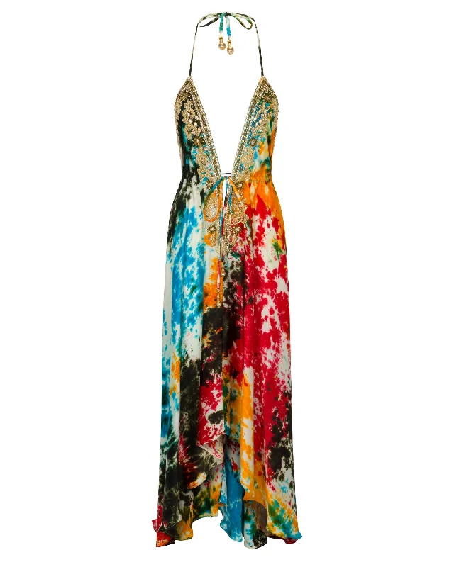 Tie Dye Gidget Beaded Halter Dress