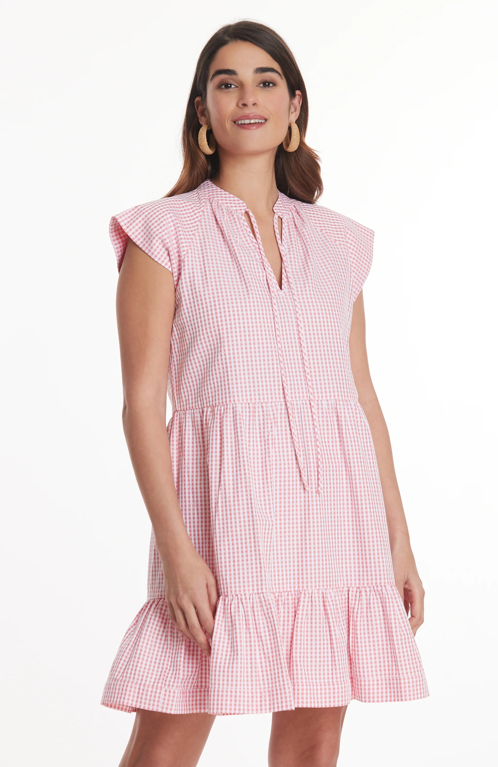 Tyler Boe Claudia Cotton Check Dress Tea Rose