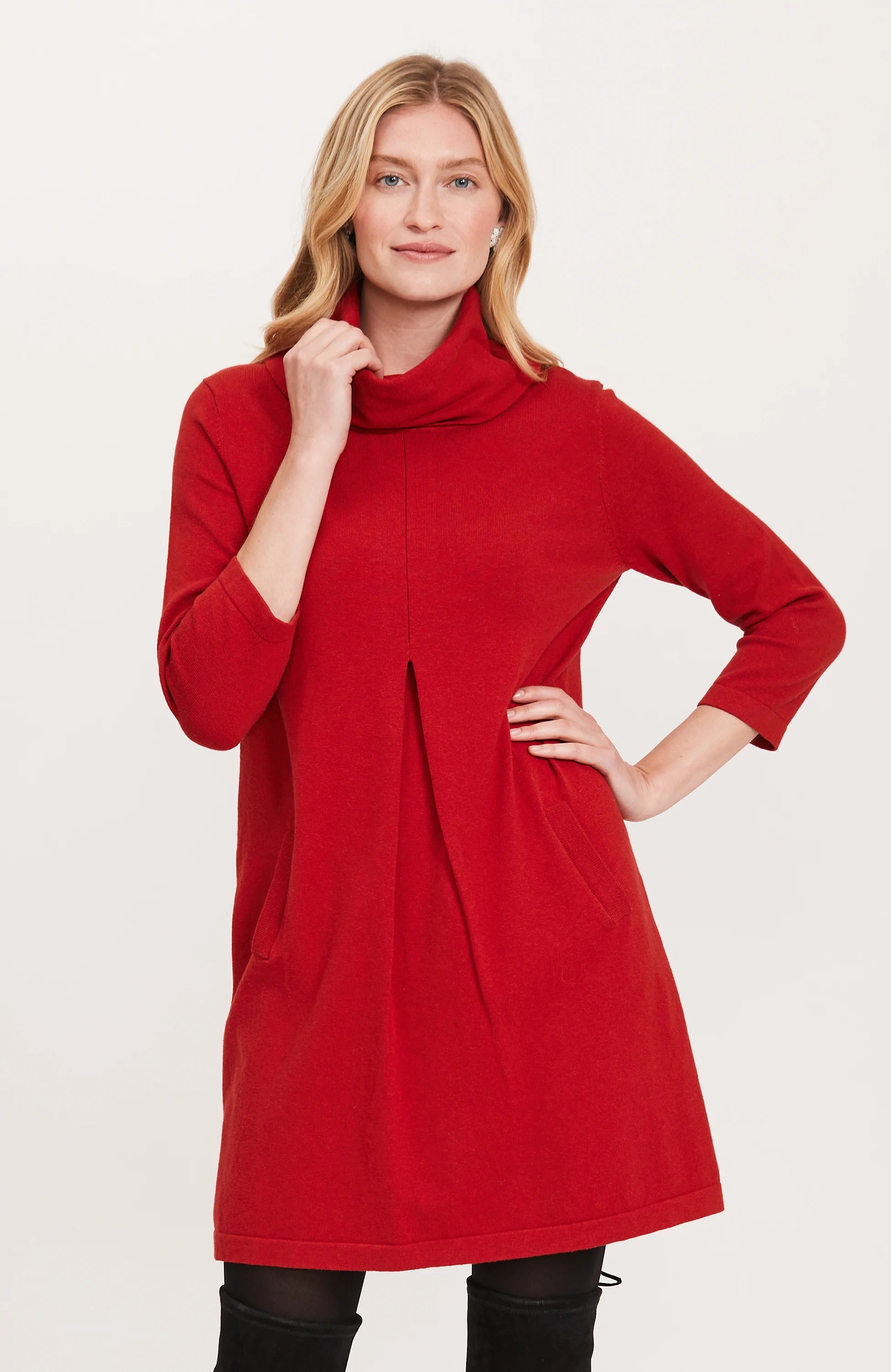 Tyler Boe Kim Cotton Cashmere Cowl Neck Dress Crimson