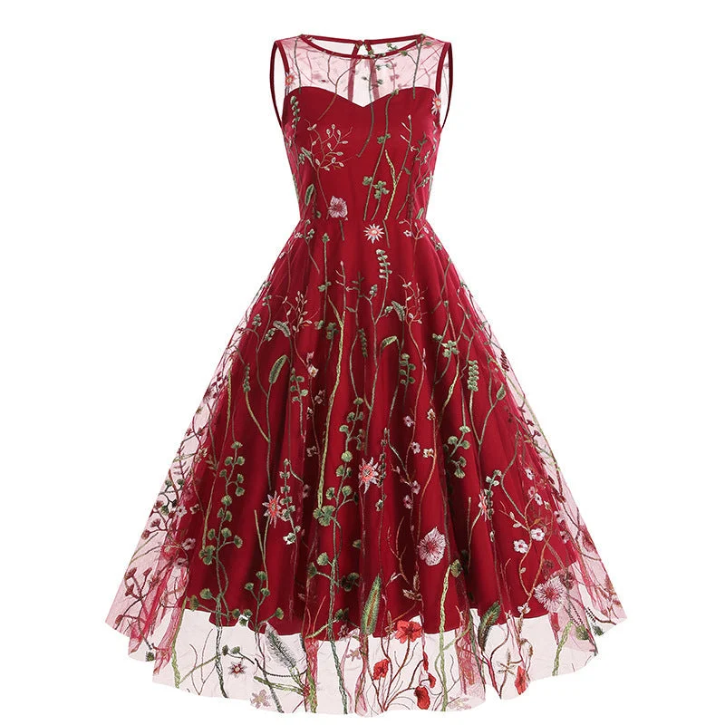 Vintage Sleeveless Embroidery Dresses