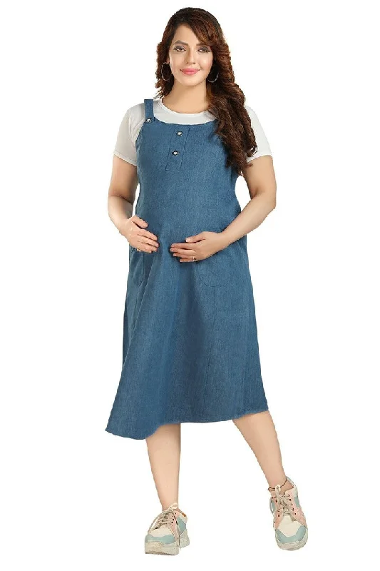 Mid Blue Denim Pinafore Nursing Dress