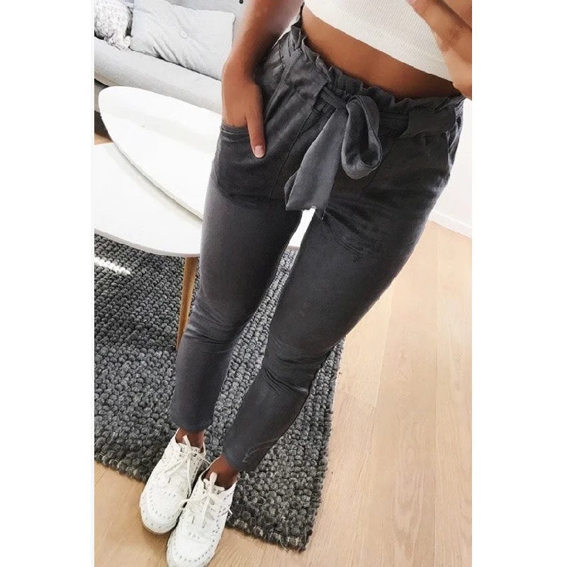 2022 fashion summer women suede pants style ladies Leather bottoms female trouser Casual pencil pants high waist trousers