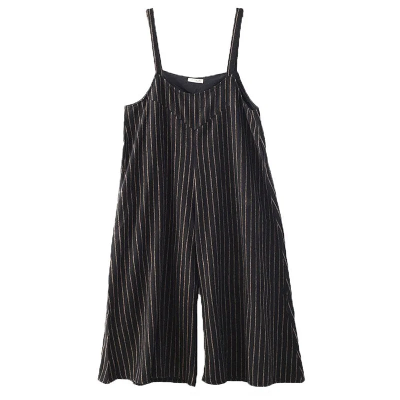 2022 Autumn Sleeveless Casual Rompers Women Jumpsuit Wide Leg Pants Palazzo lady Stripe Backless Suspenders Long Playsuit