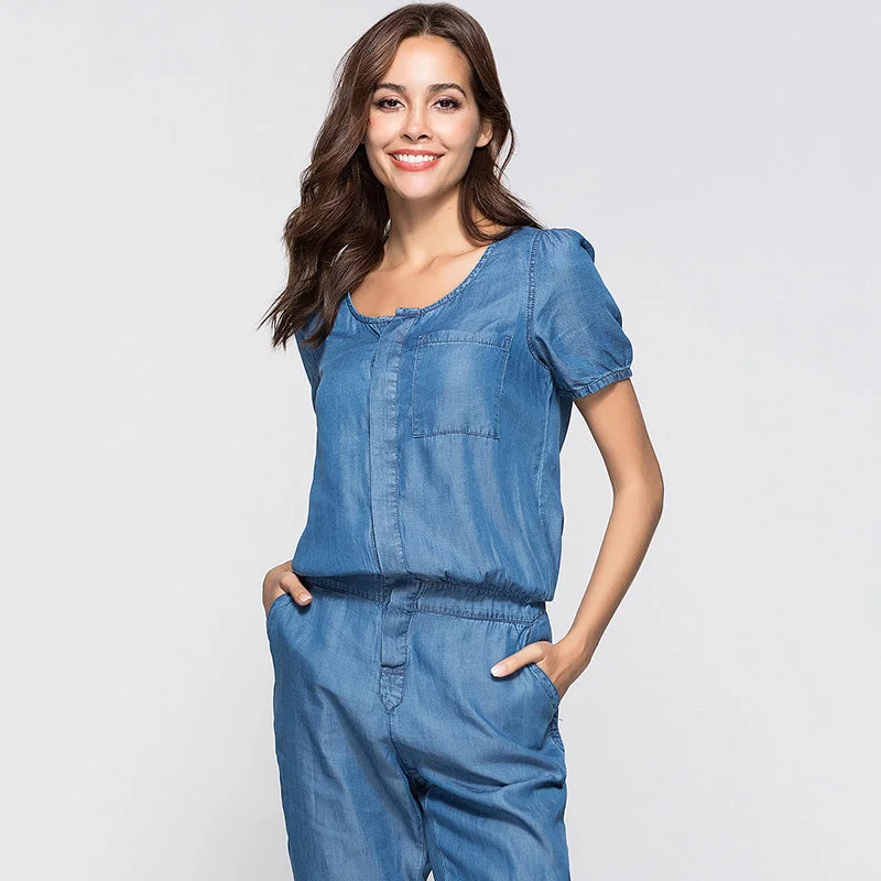 Womens Denim Jumpsuit Blue Long Pants 2022 Fashion Loose Tencel Playsuit Plus Size Women Clothing S-3XL Working Rompers