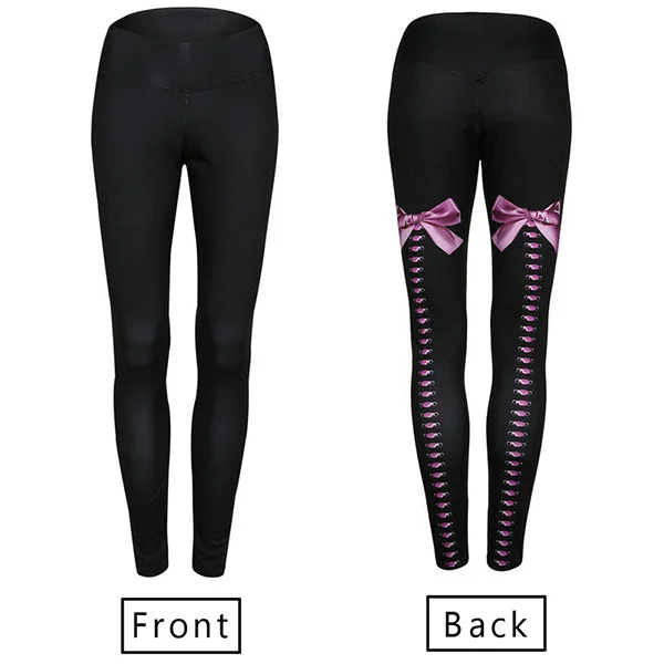 New Printed Leggings Women's High Waist Pants Fashion Bandage Bowknot 3D Print Slim Legging Jeggings For Women