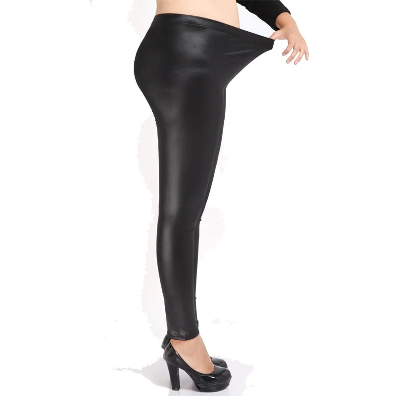 New 2022 Women High Elastic Thin Faux Leather Leggings Large Size S-5XL Imitation Leather Pants Skinny Shiny Black Plus Leggings