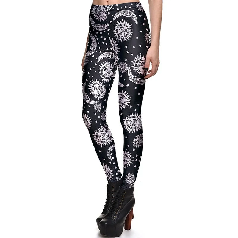 New 3869 Sexy Girl Slim Ninth Pants SpellBound ouija witchcraft Sun Printed Stretch Fitness Women Leggings Plus Size