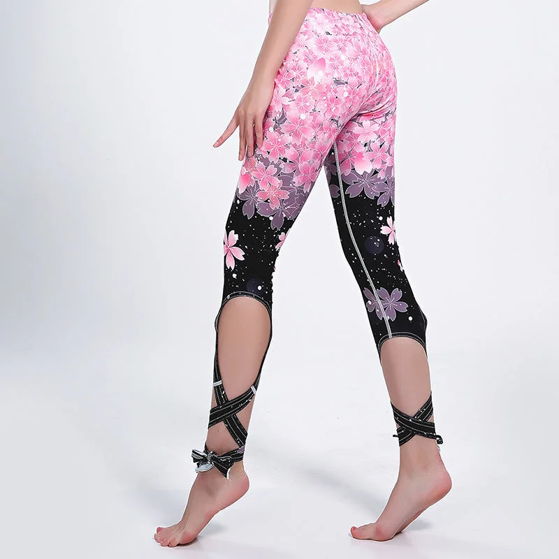 Fashion Sporting Push Up Leggings Women Kawaii Cherry Blossoms Legging High Waist Bandage Jeggings Pants S-3XL