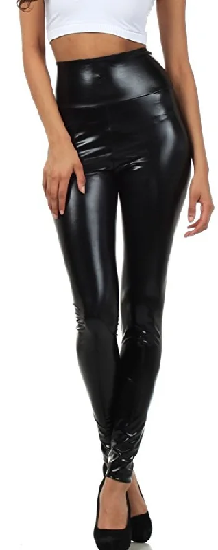 Women High Elastic Thin Faux Leather Leggings Large Size Xl-5XL Imitation Leather Pants Skinny Shiny Black Plus Leggings