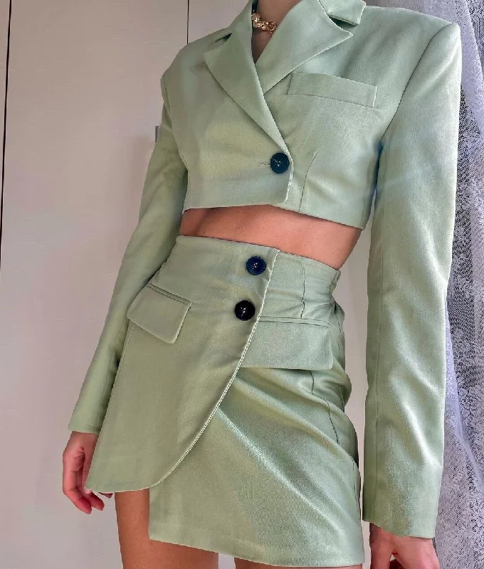 2022 Summer Women 2 Pieces Set Cropped Blazers and Short Skirt Suit Casual Chic Lady Outfits Women Suit