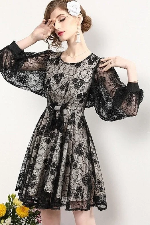 Lace Peasant Sleeve Dress