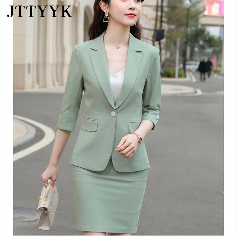 Blazer Oversize Spring Summer 2022 Women Skirt Suit Slim Elegant Pink Blazer Casual Sexy Mini Skirt Office Business Set