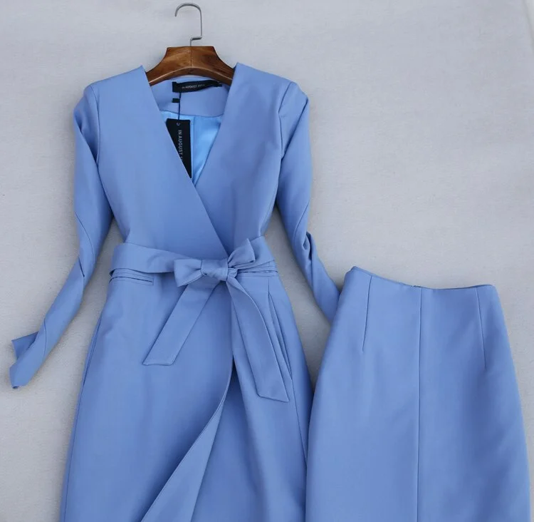 Casual Two Piece Lady Long Blazer + Mini Skirt Set Women Spring Autumn 2022 Female Office OL Outfits Workwear