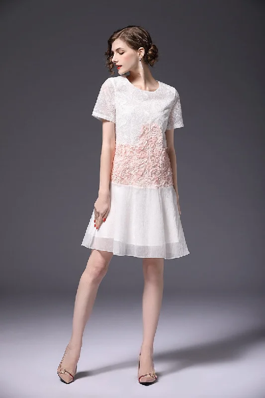 Color Block 3d Flower Lace Dress