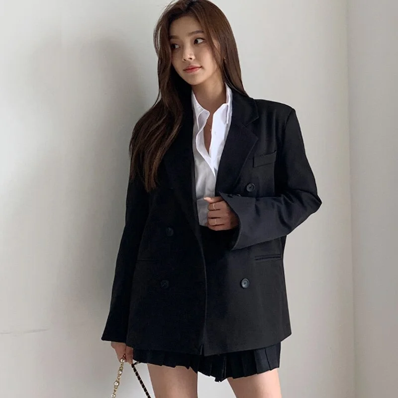 comfortable casual skirt suits  Double breasted blazer and mini skirt solid elegant skirt suits