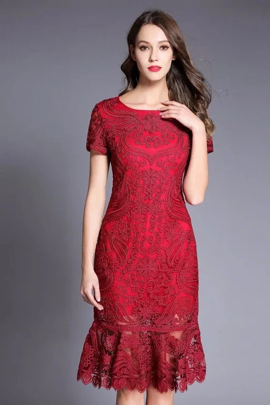 Embroidered Lace Fishtail Dress