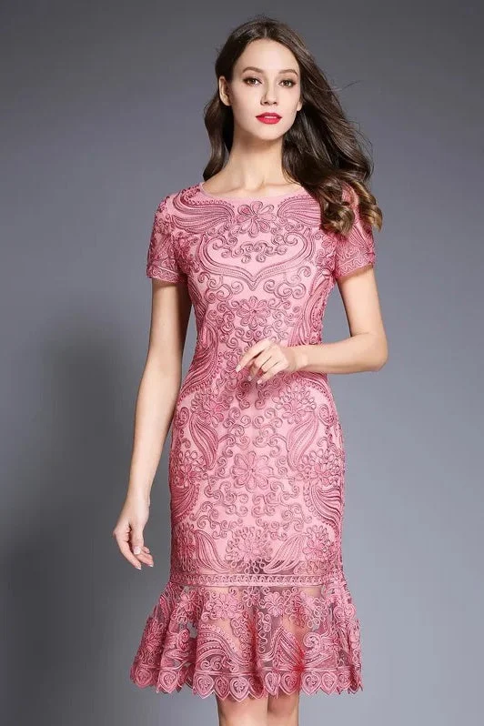 Embroidered Lace Fishtail Dress