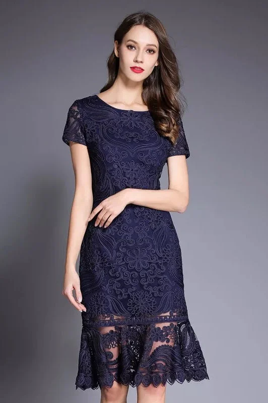 Embroidered Lace Fishtail Dress