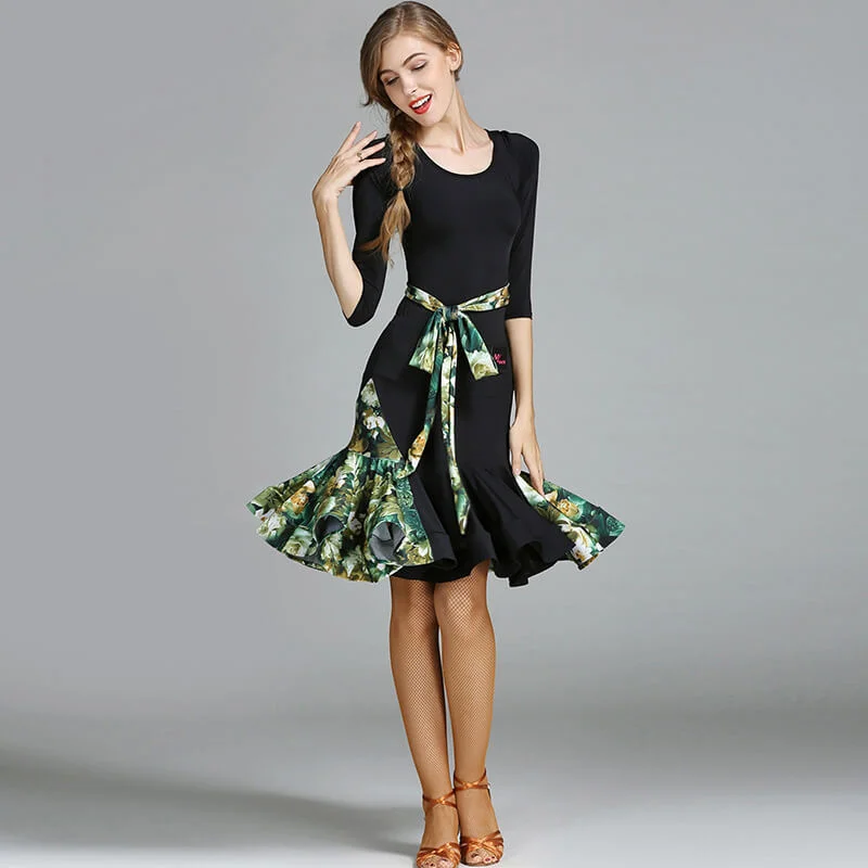 Flared Short Latin Dress with Ruffles (Top+Skirt)