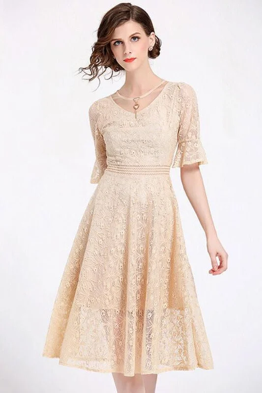 Lace Dress W/ Mesh Neck Detail