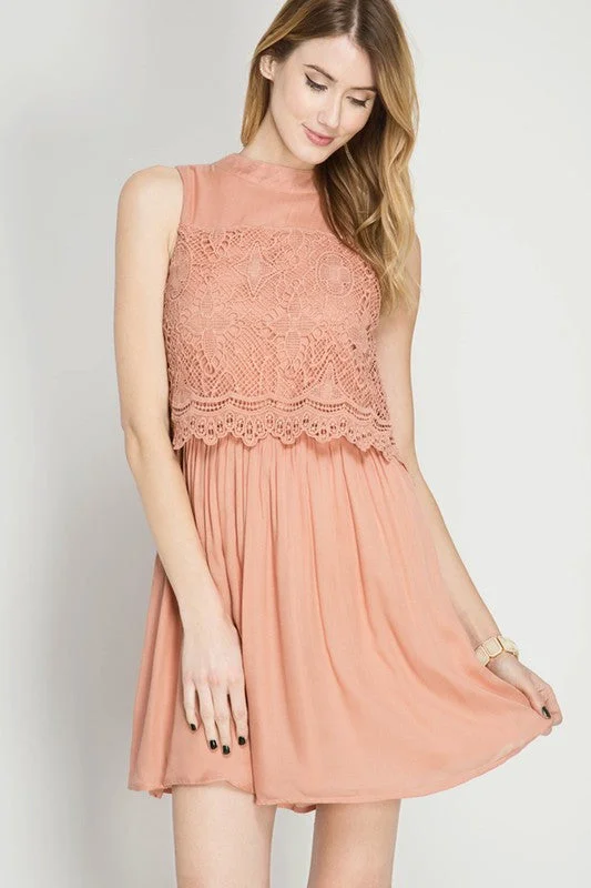 Layered Dress W/ Lace Contrast