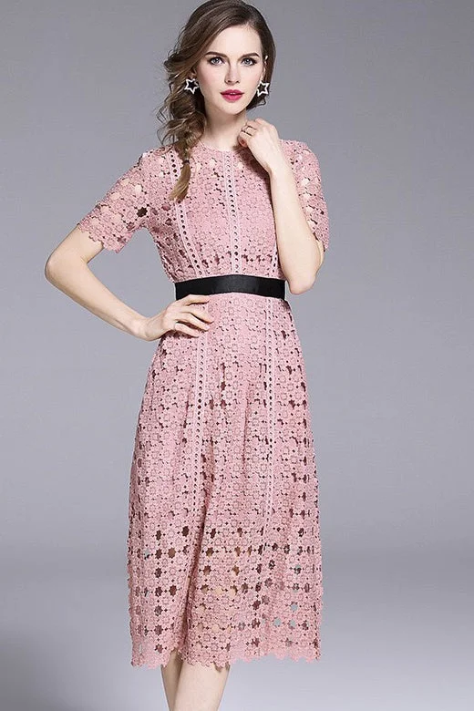 Pink Lace Dress W/ Contrast Band