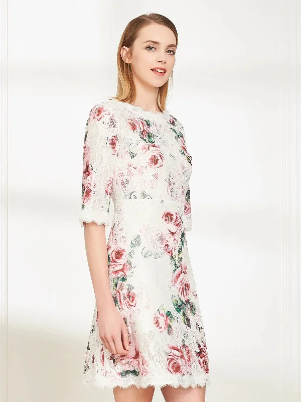 Rose Print Lace Dress