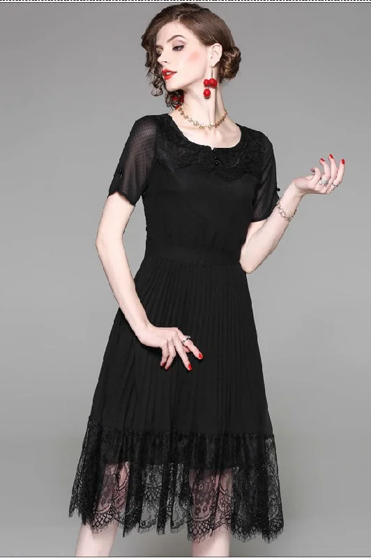 Pleated Dress W/ Lace Hem