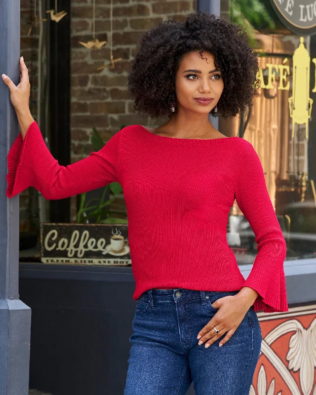 Ribbed Boatneck Flare Sleeve Sweater Lollipop