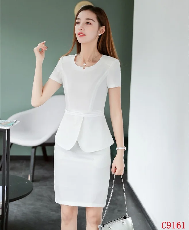 Summer Casual White Blazer Women Business Suits with Skirt and Top Sets Short Sleeve Jacket Female Clothes