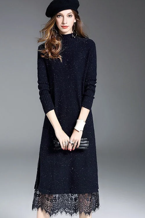 Sweater Dress W/ Lace Hem