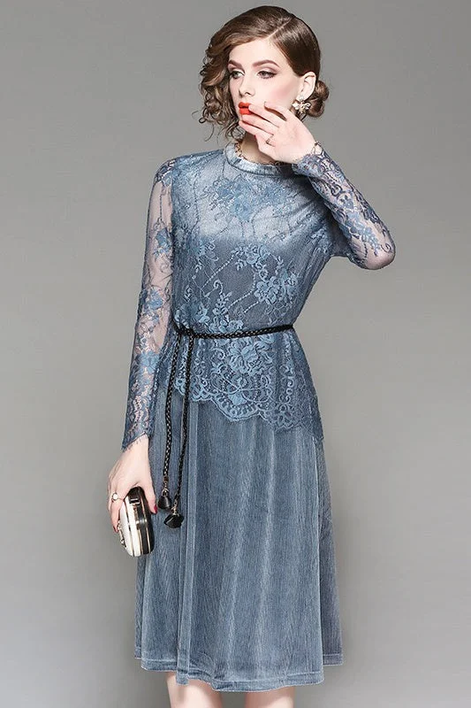 Velvet Dress W/ Lace Overlay