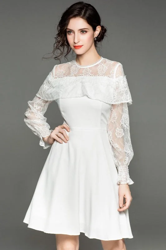 White Dress W/ Lace and Ruffle