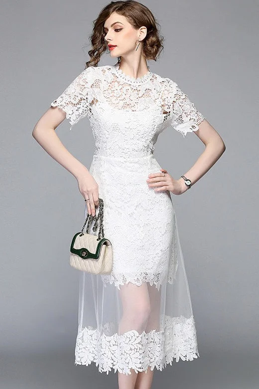 White Lace Dress W/ Mesh Overlay