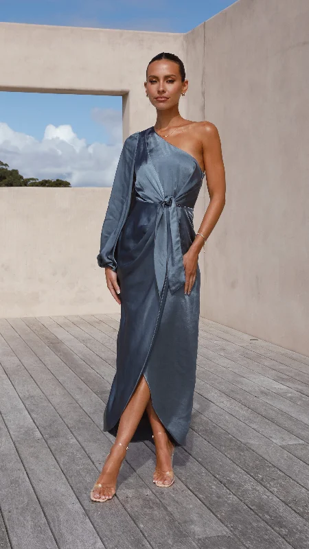 Heidi One Shoulder Maxi Dress - Slate Blue