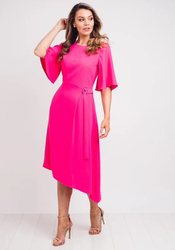 Ella Boo Belt Trim A-Line Midi Dress, Hot Pink