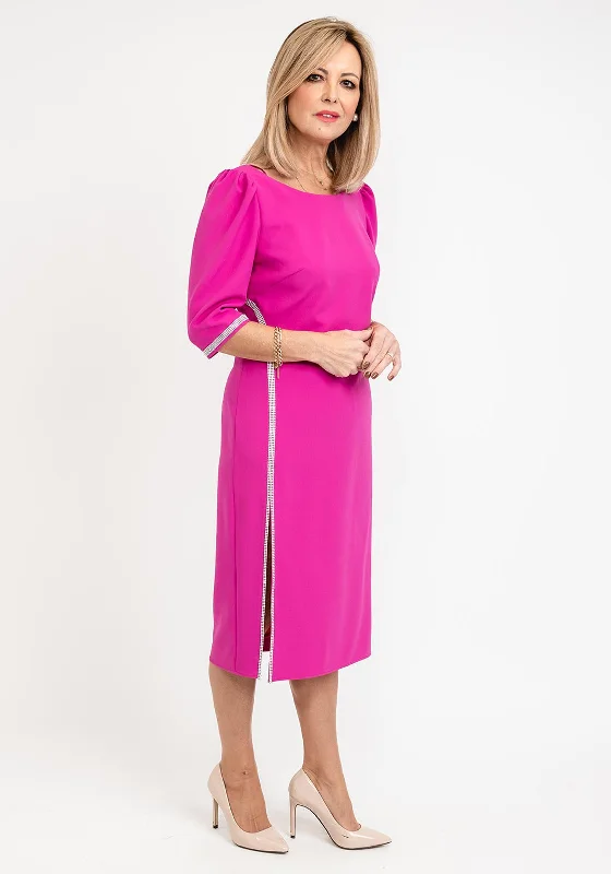 Gabriela Sanchez Crystal Detail Midi Dress, Fuchsia